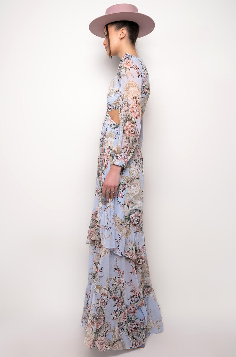 FLORAL PRINT CUT OUT MAXI DRESS