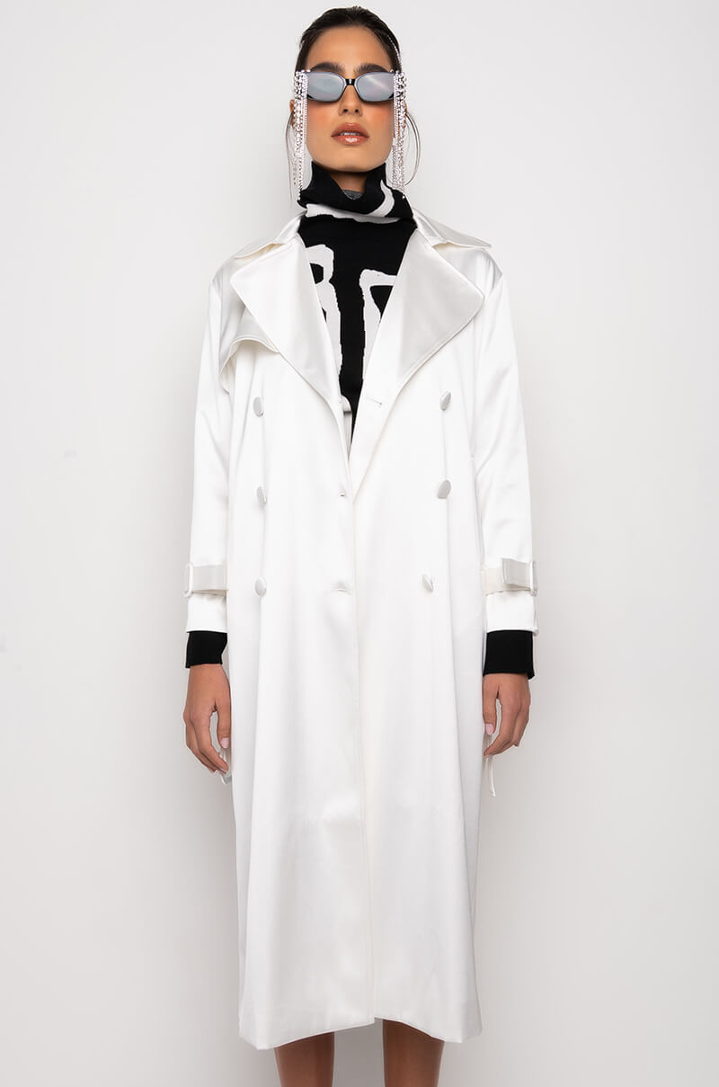 FOXY WHITE SATIN TRENCH