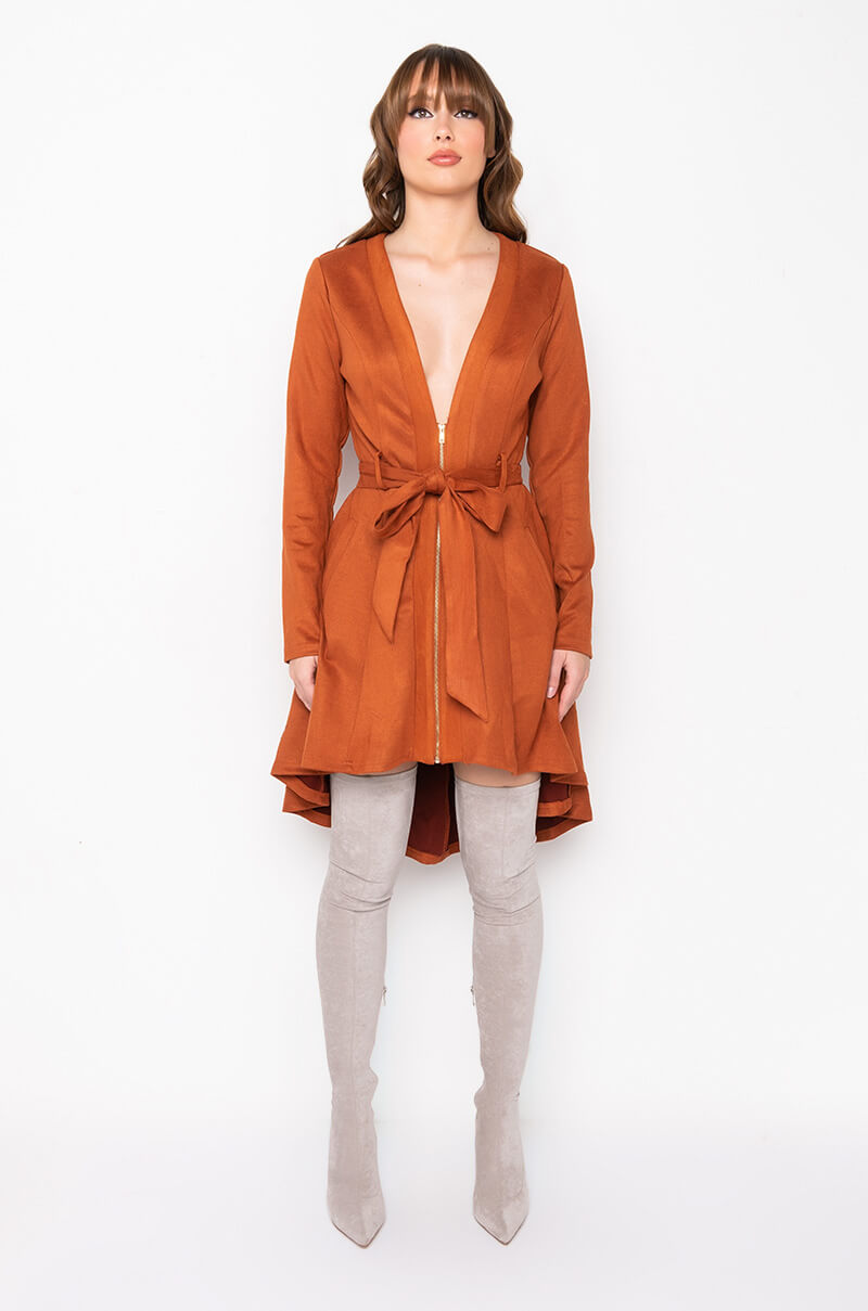 HEY THERE MINI LONG SLEEVE SUEDE DRESS