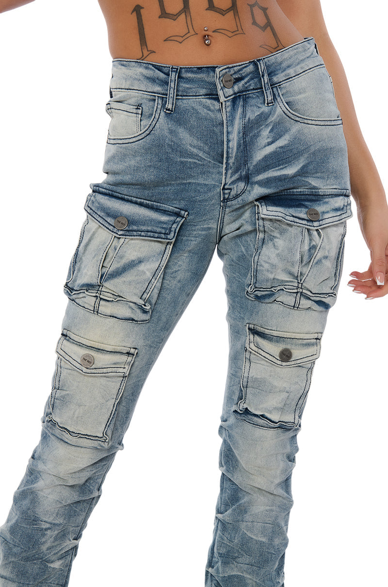 ITS A VIBE STACKED CARGO JEANS