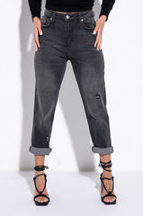 LEGEND HAS IT HIGH RISE DISTRESSED RELAXED FIT JEANS