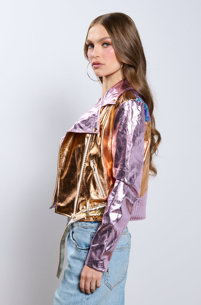 METALLIC PASTEL MOTO JACKET