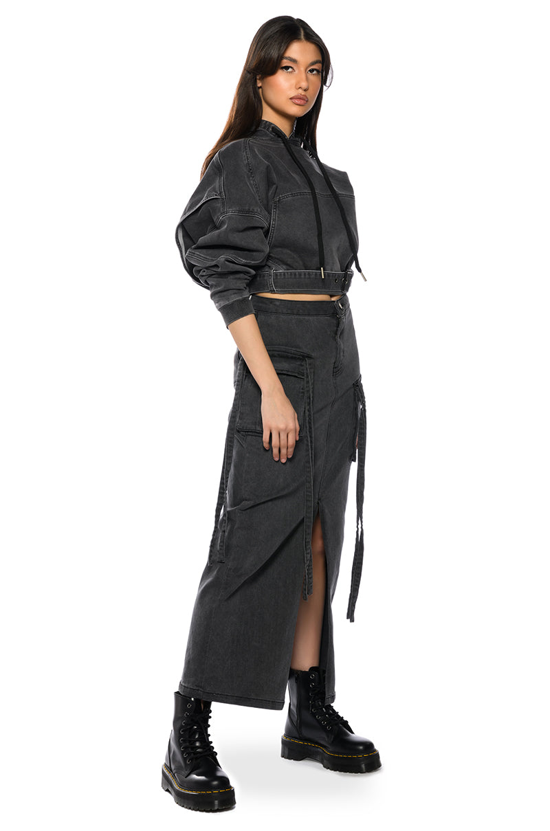 WHITNEY CARGO DENIM MAXI SKIRT
