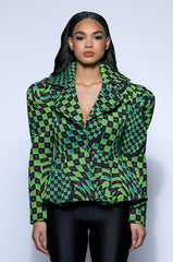 OPTICAL GREEN CHECKERED BLAZER