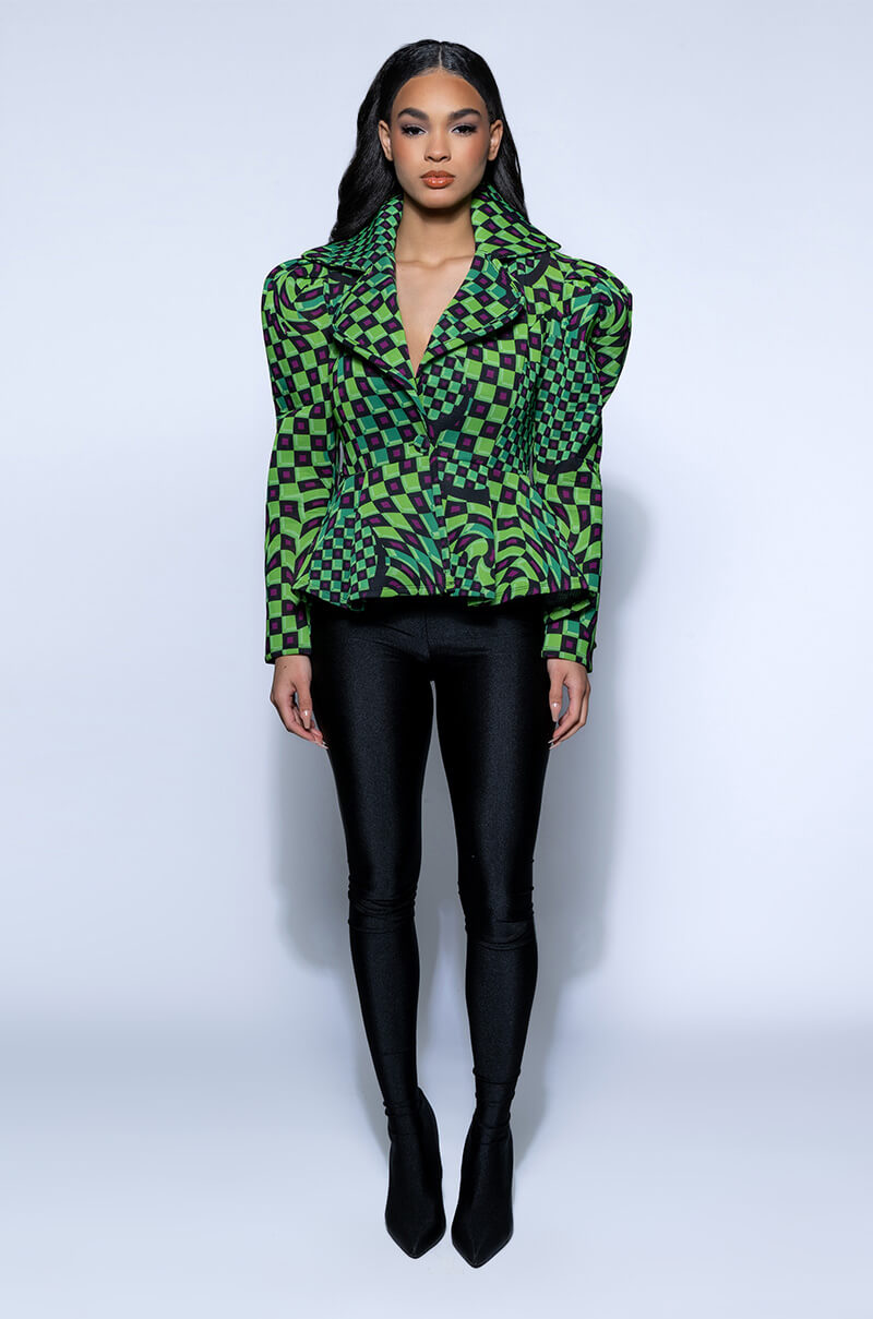 OPTICAL GREEN CHECKERED BLAZER