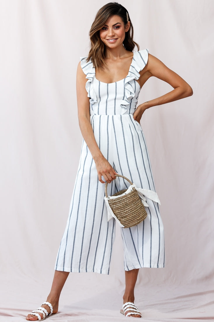 Poet Pinafore Lace-Up Jumpsuit White