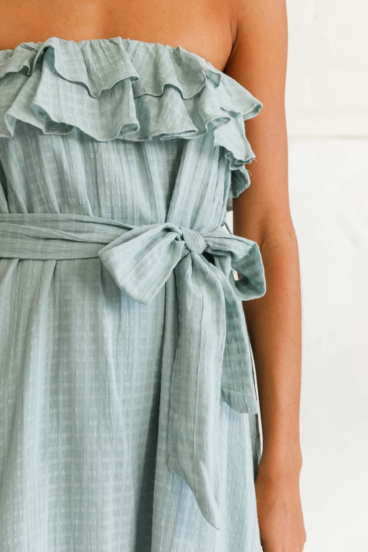 Miffy Double Frill Strapless Midi Dress Sage