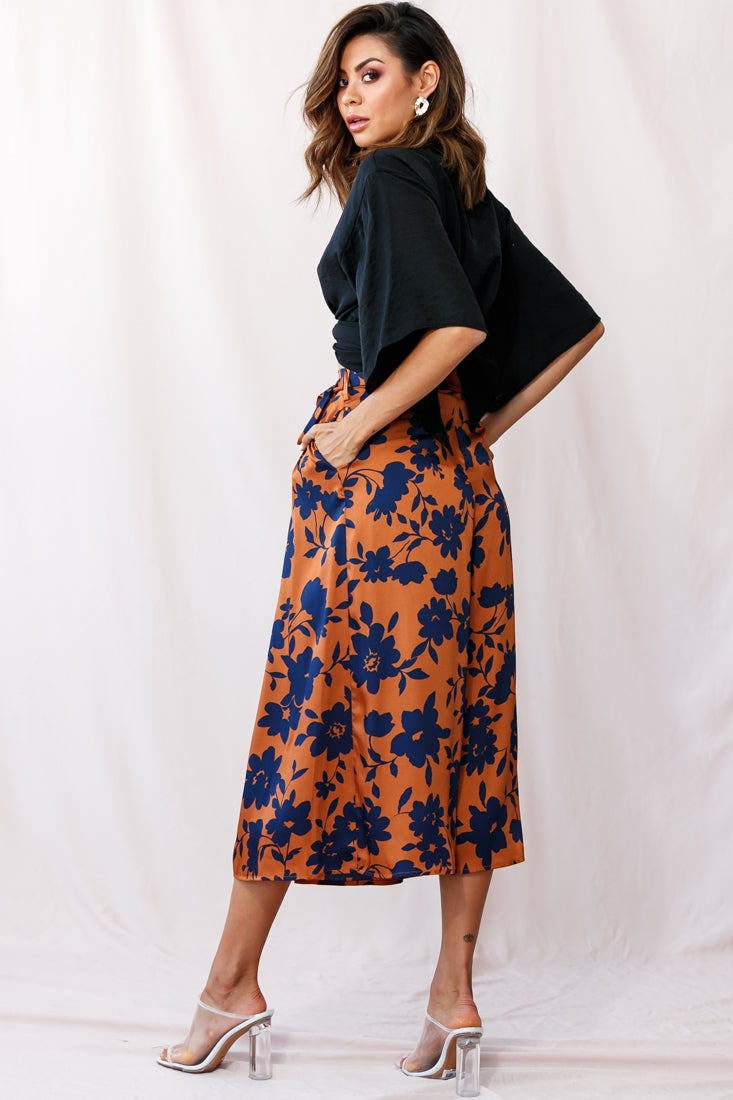 Danika Front Split Midi Culotte Pants Copper/Navy