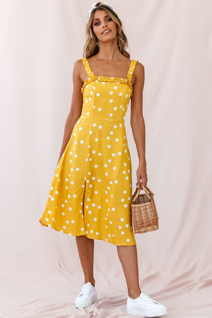 Magdalene Frill Strap A-Line Midi Dress Yellow Mustard