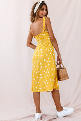 Magdalene Frill Strap A-Line Midi Dress Yellow Mustard