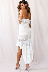 Fairytale Embroidered Mesh High Low Hem Dress White