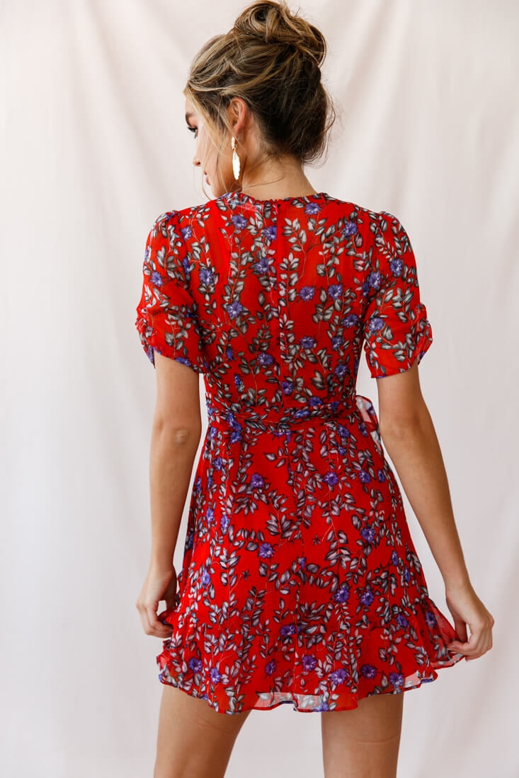Edie V-Neck Chiffon Dress Red