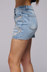 PORTIA EMBELLISHED DENIM MINI SKIRT