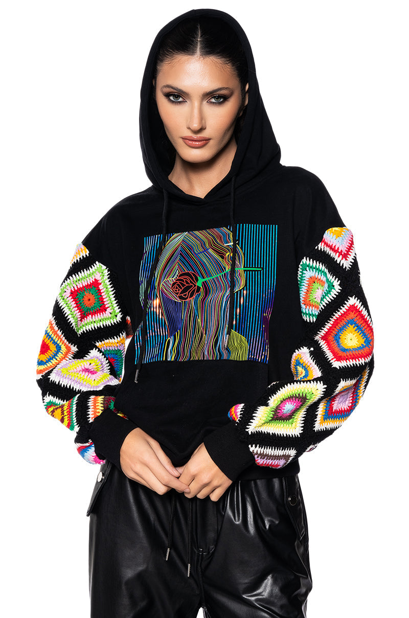 ROSIE CROCHET SLEEVE HOODIE