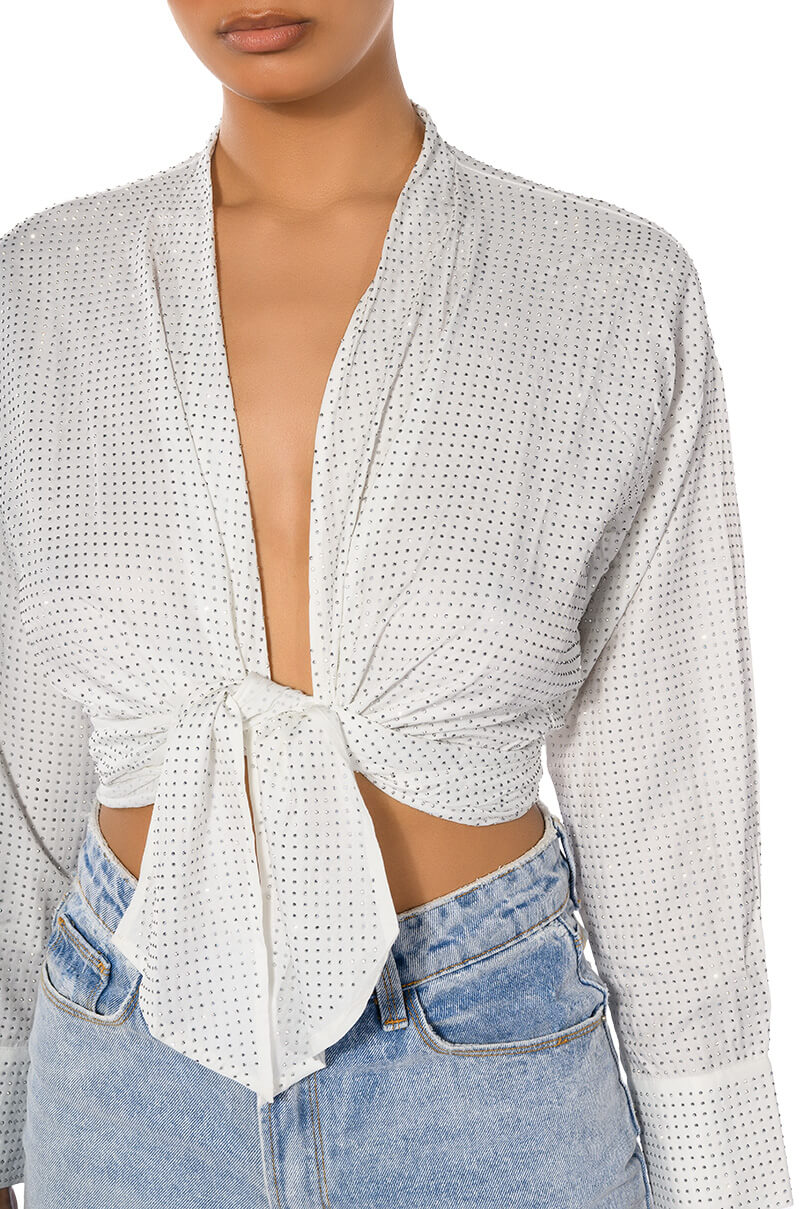 ROWLING TIED UP RHINESTONE BLOUSE