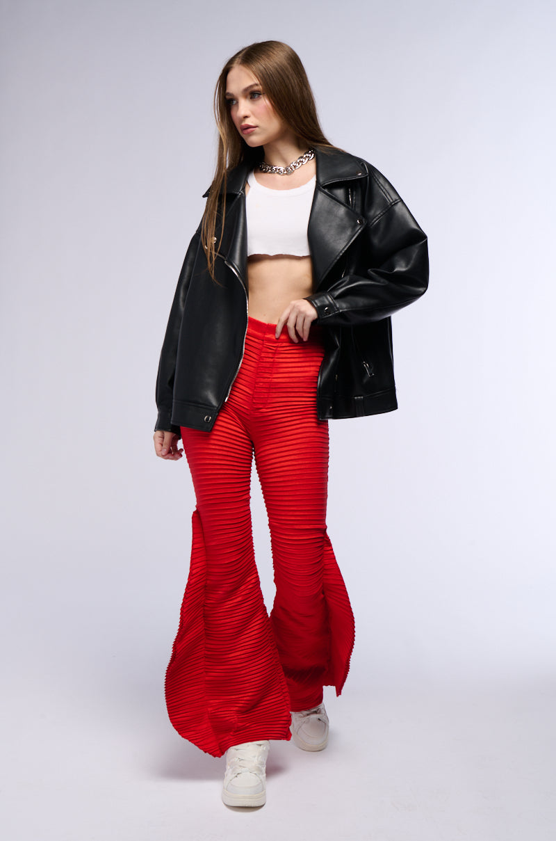 RUNAWAY PLEATED FLARE TROUSER PANT IN RED