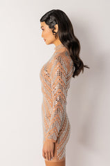 SLAY SIS MINI RHINESTONE MESH DRESS