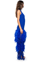SLEEK AND CHIC FEATHER MAXI DRESS