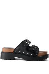 SLOW MOTION FLAT SANDAL IN BLACK