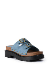 SLOW MOTION FLAT SANDAL IN DENIM