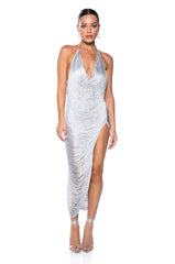 SOFIA FRINGE HIGH SLIT MIDI DRESS