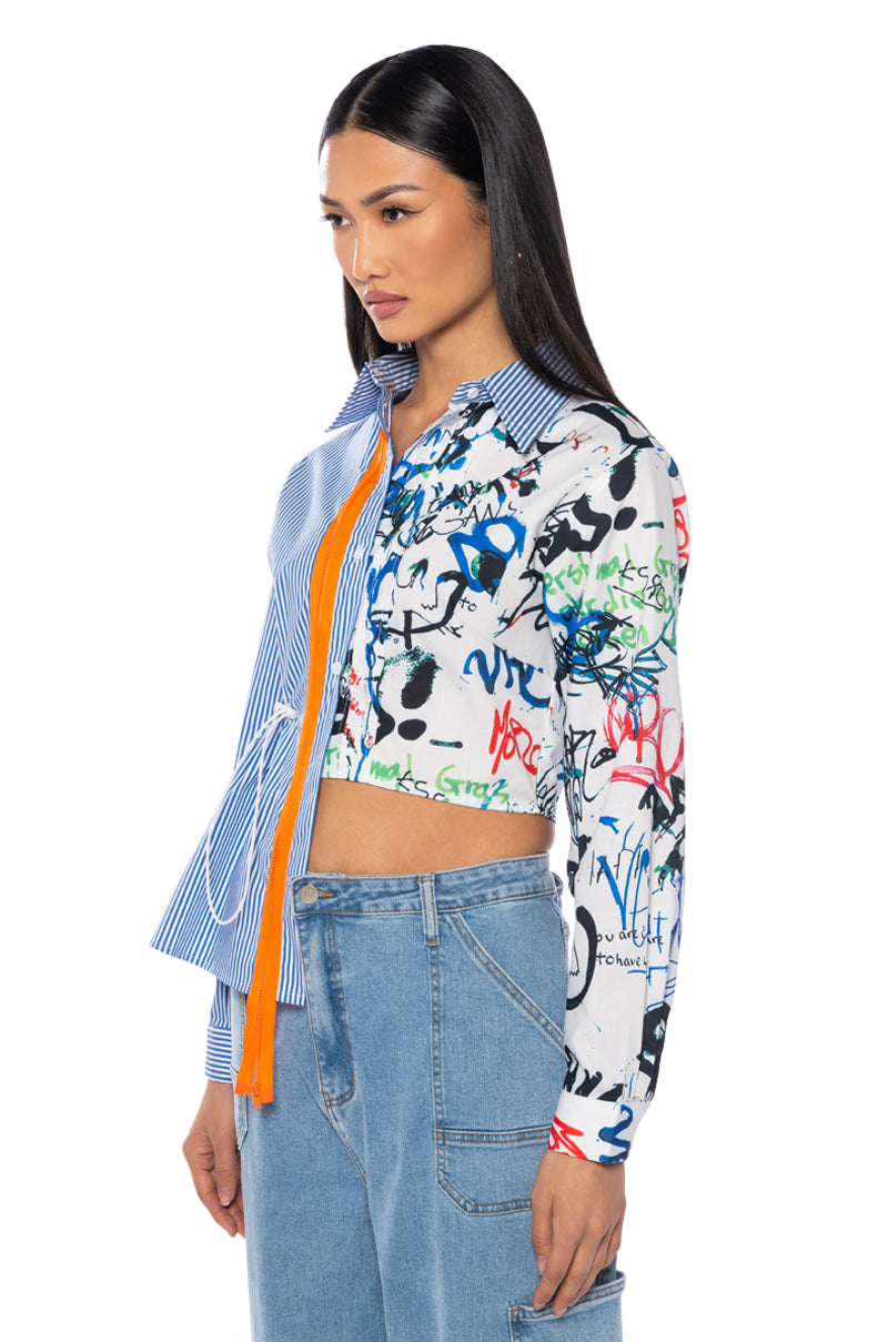 SPENCER ASYMMETRICAL MIXED BUTTON DOWN