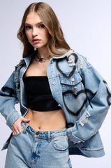 SPRAY PAINTED HEART OVERSIZED DENIM JACKET