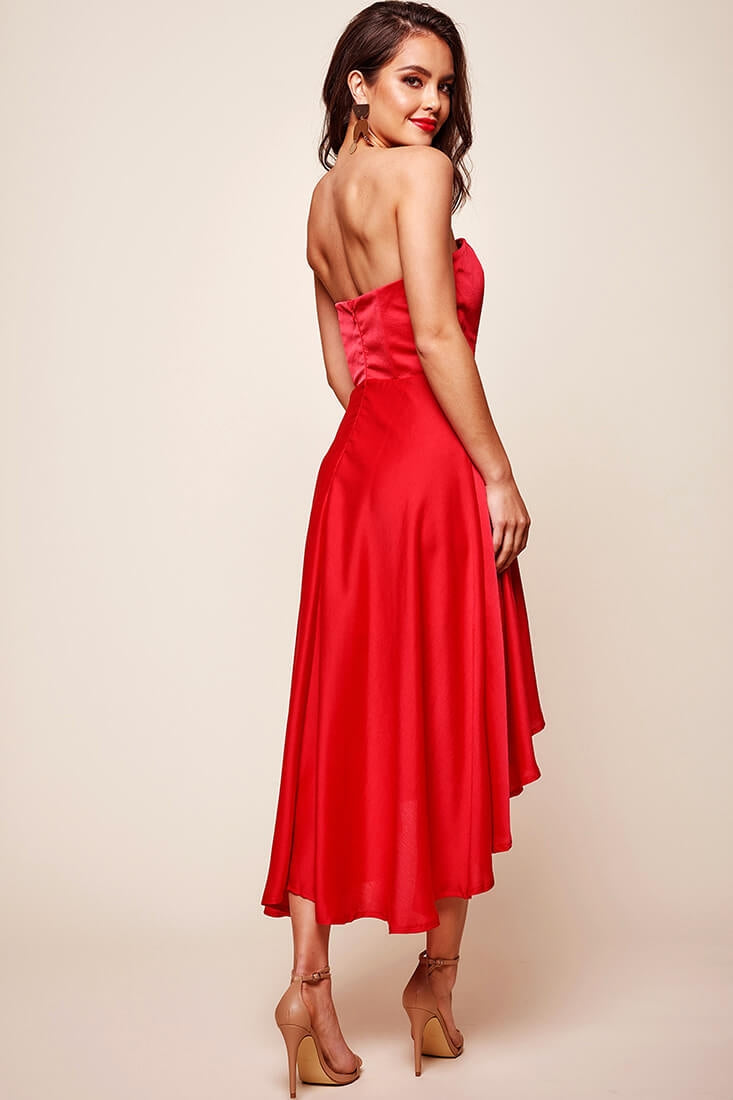 Mia Strapless A-Line Midi Dress Red