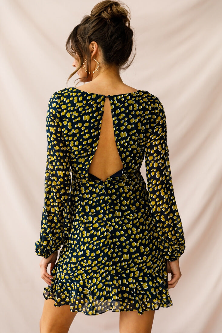 Carla Long Sleeve Bust Tie Dress Navy