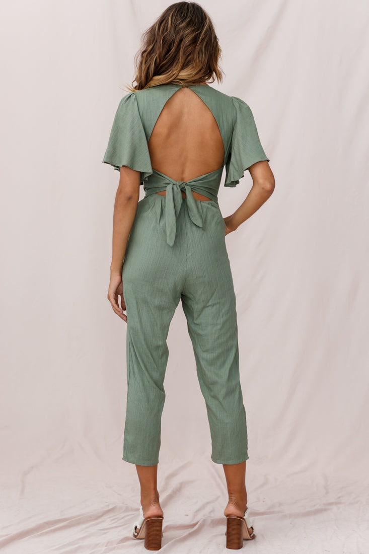 Dana Straight Leg Collared Neck Jumpsuit Olive