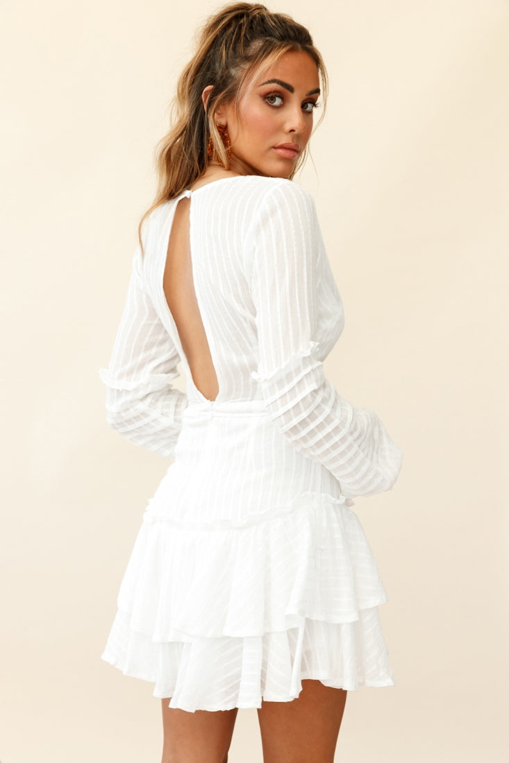 Neve Balloon Sleeve Layered Ruffle Hem Dress White