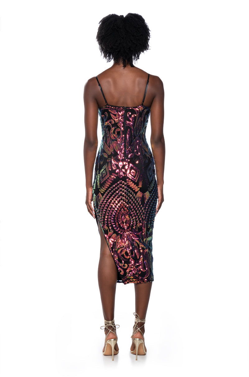 START A SHOW SEQUIN MIDI DRESS