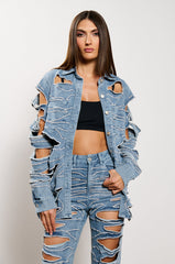 STRIPPED DOWN BUTTON DOWN DENIM SHIRT