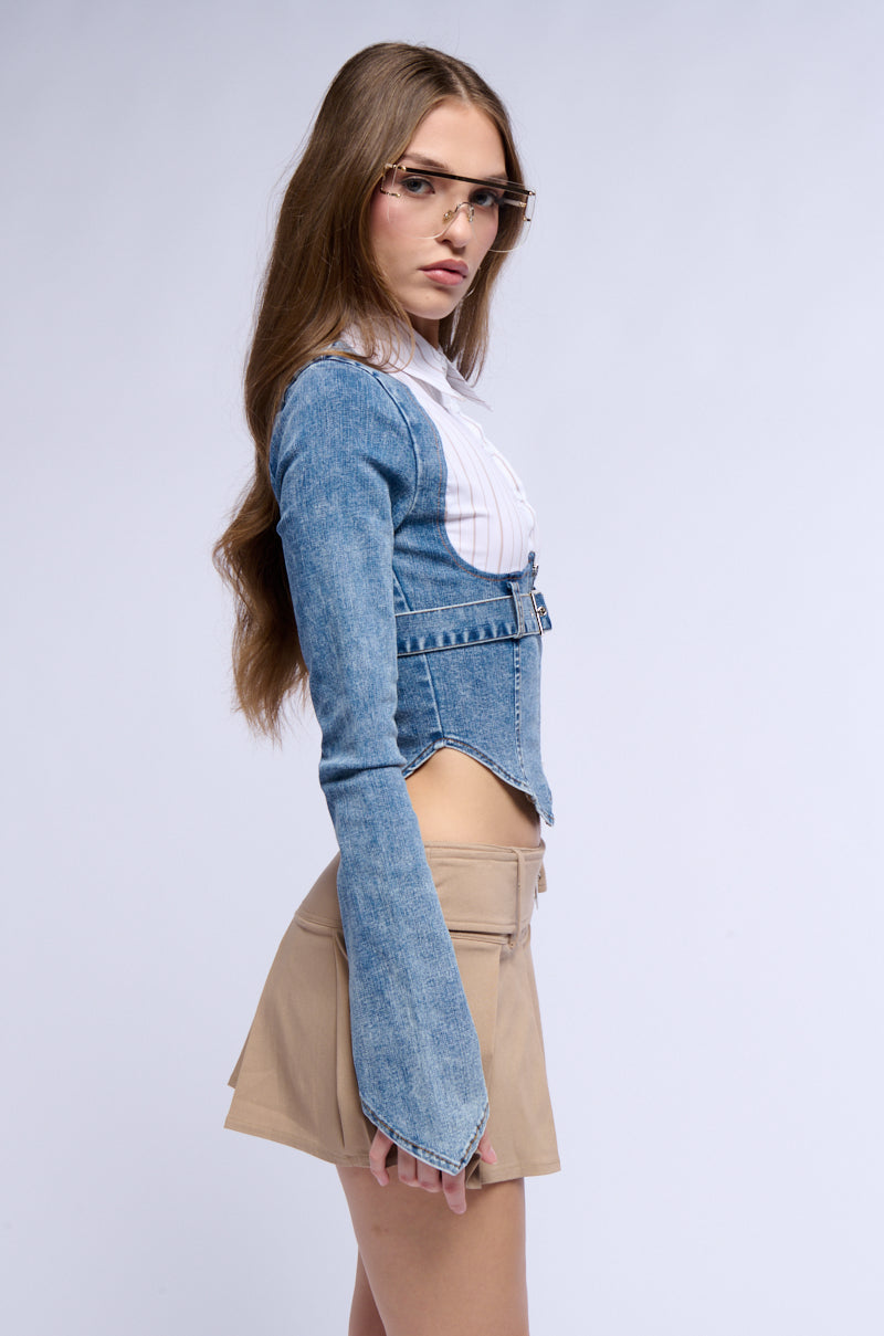 SWEET & PLENTY BUTTON DOWN DENIM BLOUSE