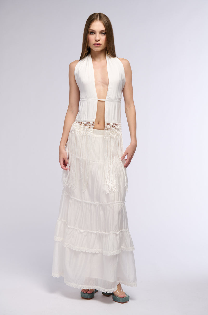THE BEST PART HALTER TOP WITH FRINGE DETAILS