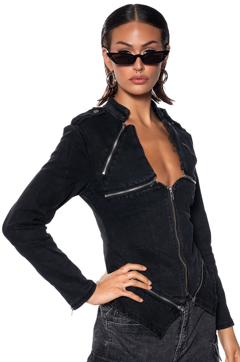 THE LYDIA ZIP UP DENIM JACKET TOP