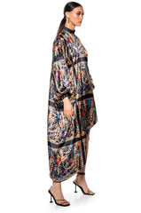 TROPICAL VACAY PRINTED SATIN MAXI DRESS