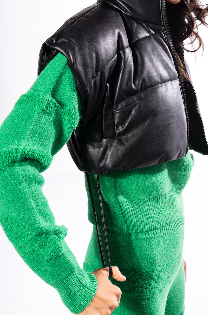 ULTRA CROP PU VEST WITH PULL STRINGS