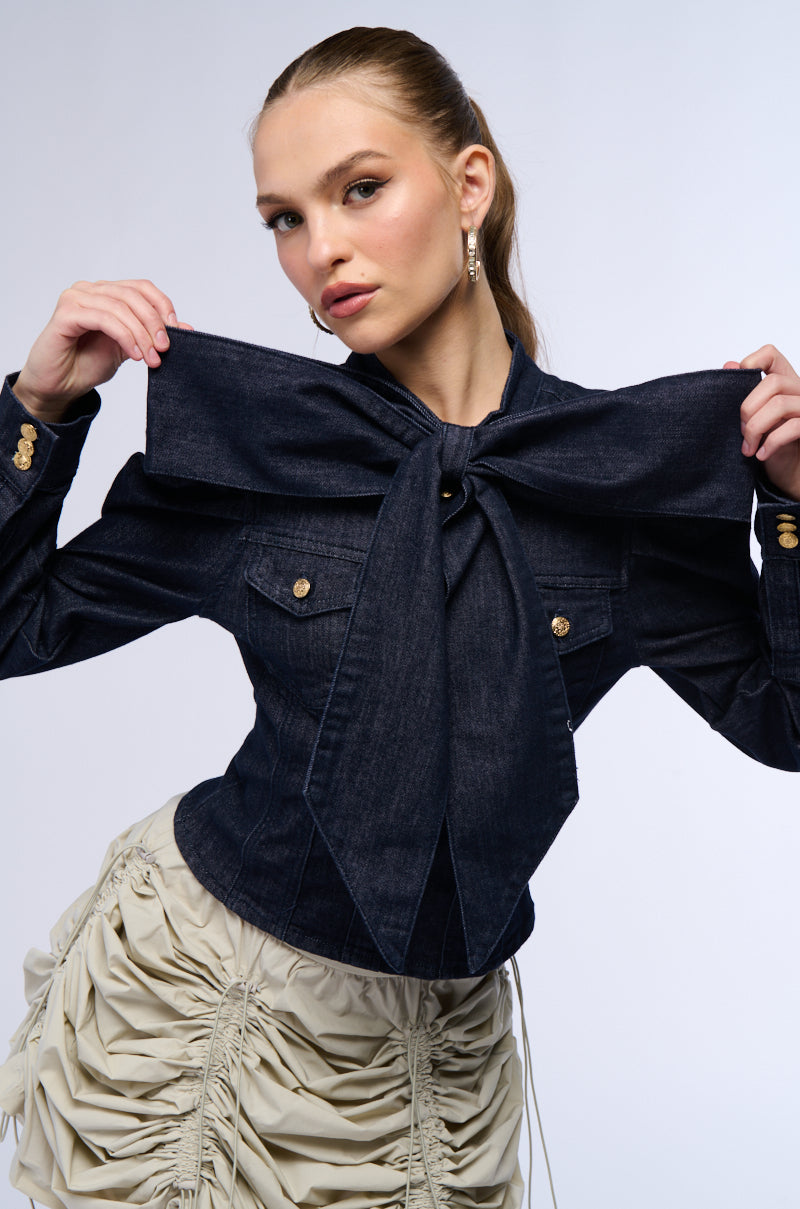 WAIT FOR U DENIM BOW BLOUSE