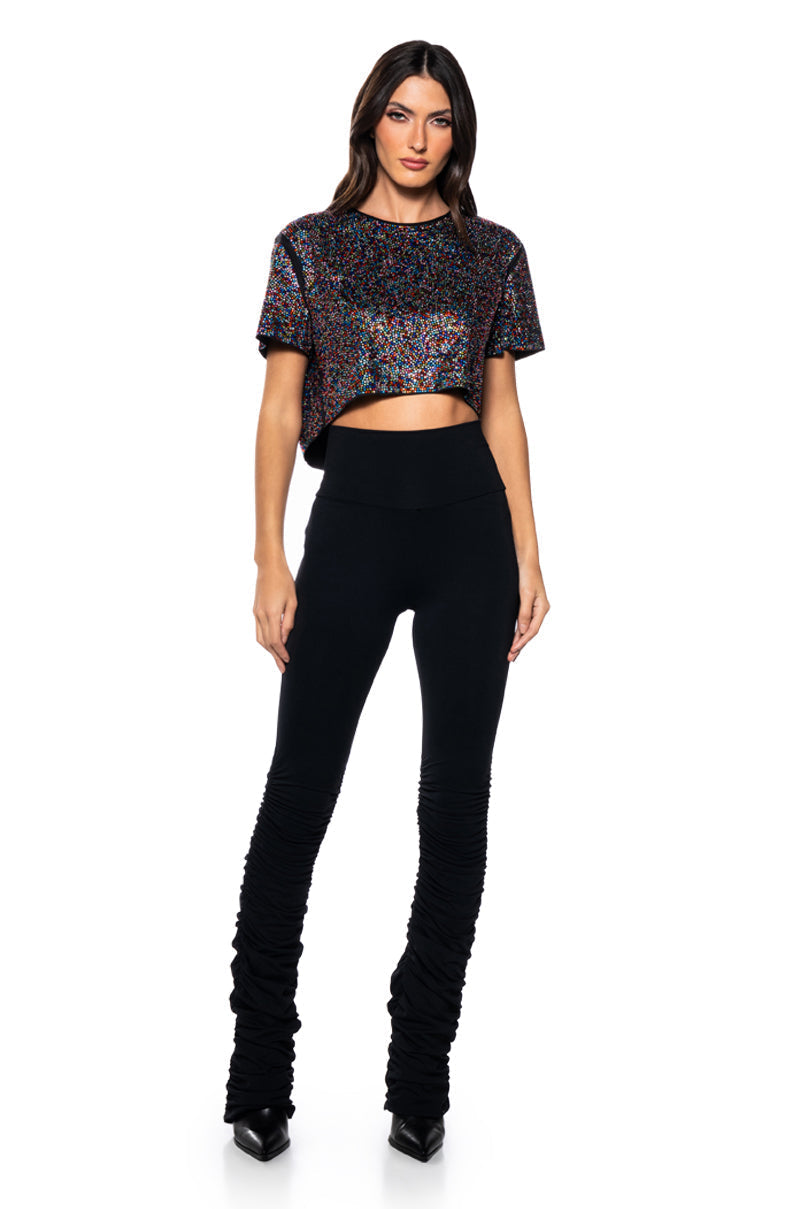 WONDERLUST RHINESTONE EMBELLISHED OPEN BACK T-SHIRT