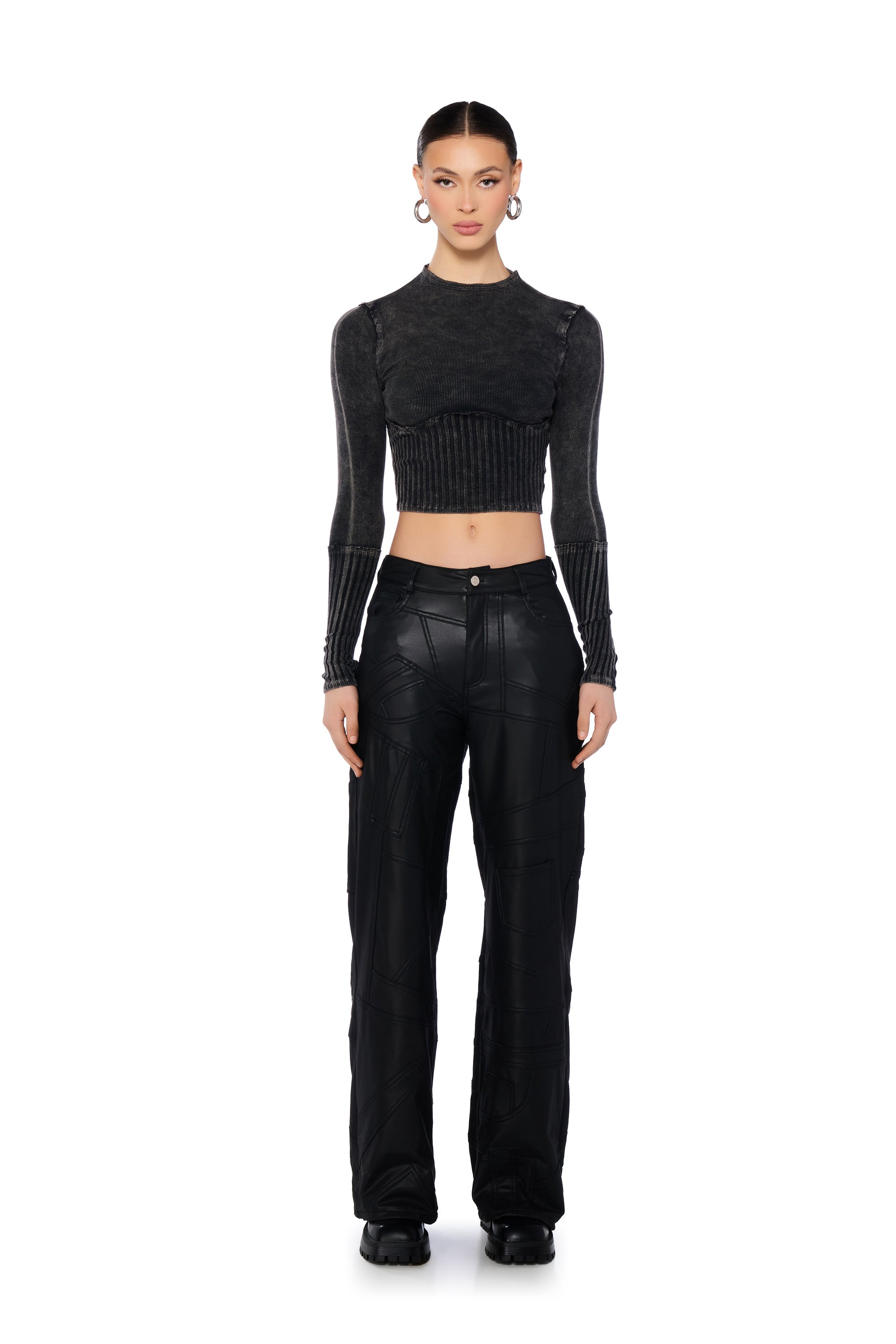 WILLOW CORSET LONG SLEEVE TEE IN BLACK