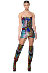 WORK OF ART RHINESTONE MINI DRESS IN MULTI