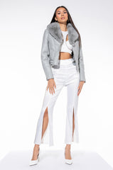 XANDER BONDED FABRIC MOTO JACKET