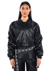 ZIP ZIP FAUX LEATHER BOMBER