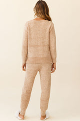 Robin Cuffed Hem Drawstring Ribbed Knit Pants Tan