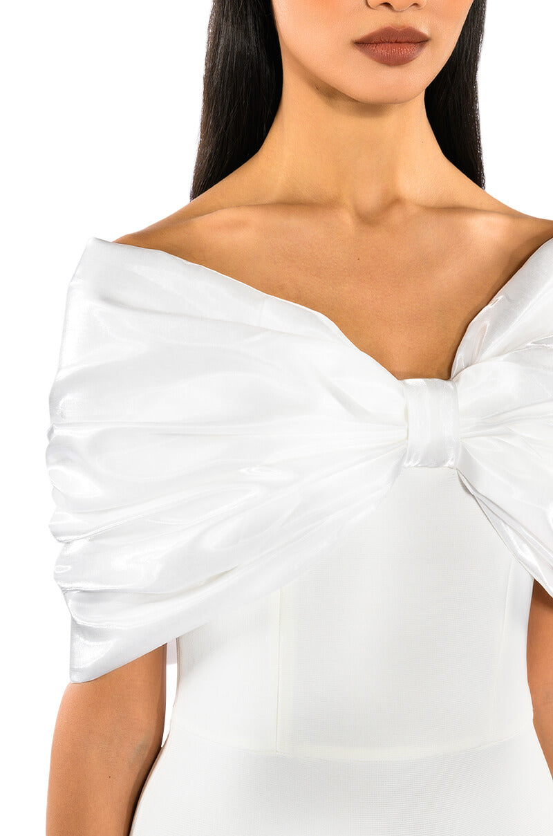 ZURI STATEMENT BOW BANDAGE MINI DRESS